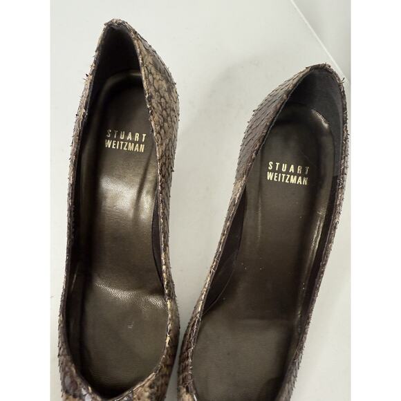 Stuart Weitzman Women’s Adria Python Print Pointed Toe Leather Pumps Size 7.5 - Picture 4 of 11